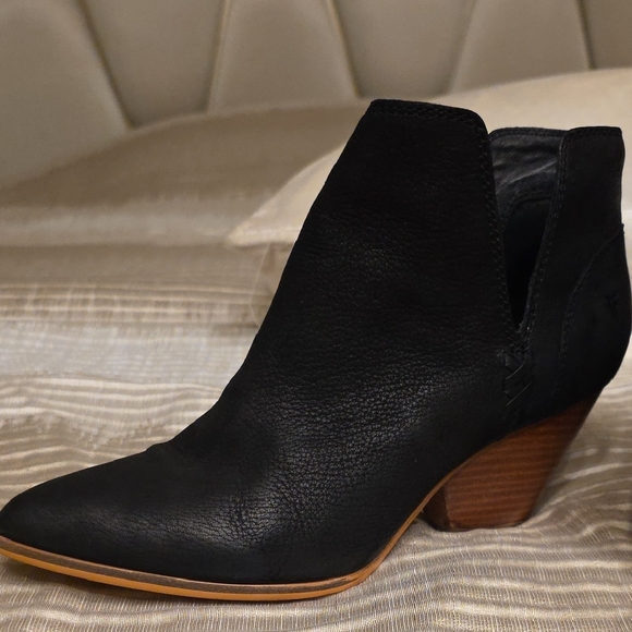 Frye Black Leather Ankle Booties with Wooden Heel - Picture 16 of 16